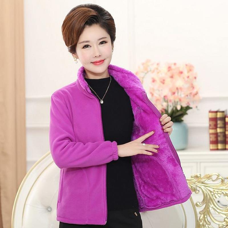 Middle-aged and Elderly Womens Autumn and Winter Velvet Thickened Polar Fleece Cardigan Double-sided Velvet Jacket Top Mothers Clothing