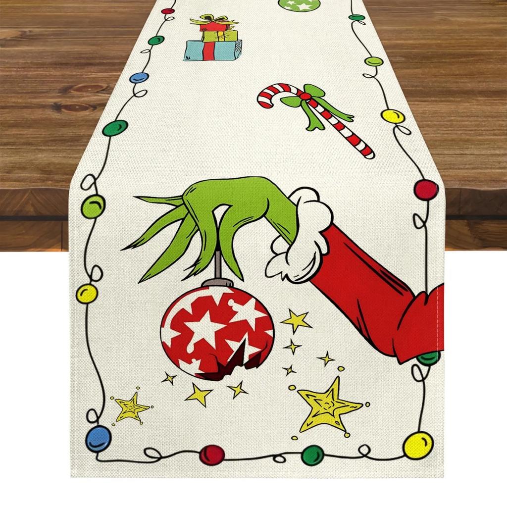 Grinch Coloured Lamp Table Runner Christmas Table Runner New Year Winter Xmas Decor Christmas