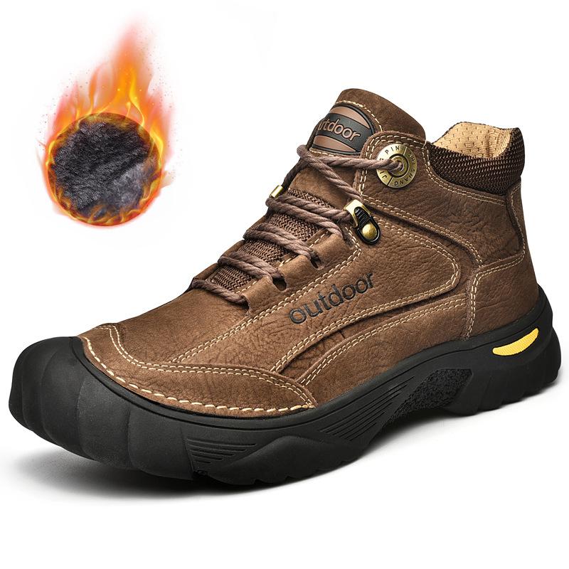 Outdoor Men's Boots Genuine Leather Casual Shoes Man Climbing Hiking Shoes Warm Winter Boots Men High Quality Platform Snow Boot