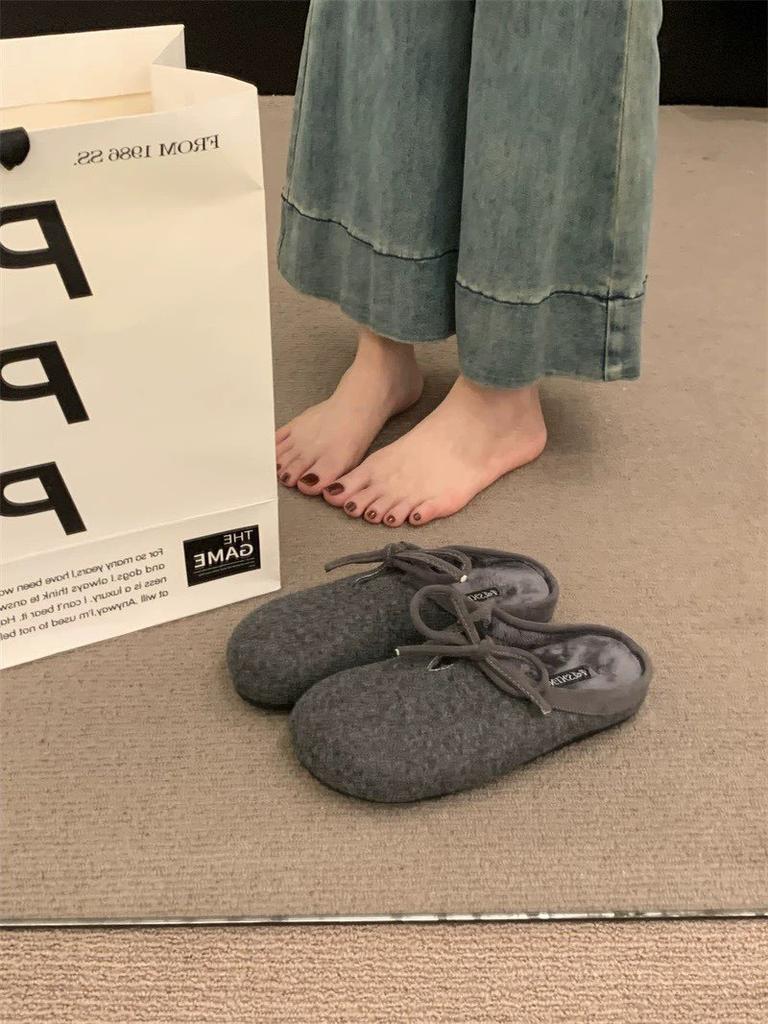 Korean Version of Ancient Covered Round Head Lace-up Bow Doudou Cotton Shoes, Inner Height Increase, Plush Warm Fluffy Shoes for Women's Autumn a