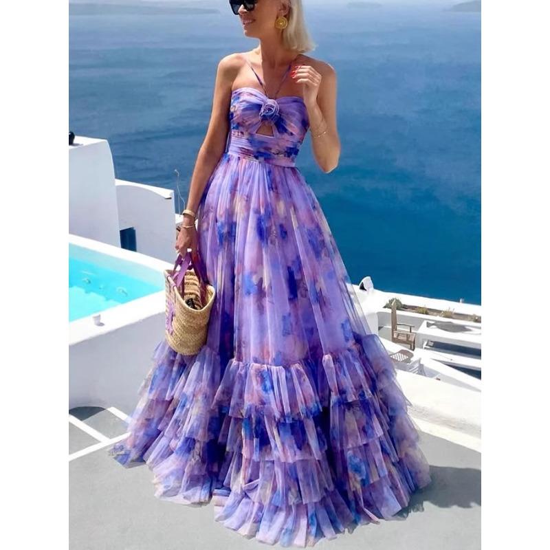 Women's Printing Online Three-dimensional Flower Decoration Sleeveless Suspender Super Pendulum