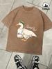 The Big Goose Who Loves Drawing Retro Tee Mans Summer Cotton Hip Hop TShirts Soft Washed Top Unisex Fashion Loose Clothing