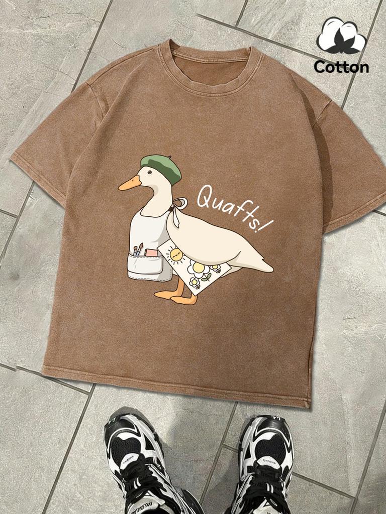 The Big Goose Who Loves Drawing Retro Tee Mans Summer Cotton Hip Hop TShirts Soft Washed Top Unisex Fashion Loose Clothing