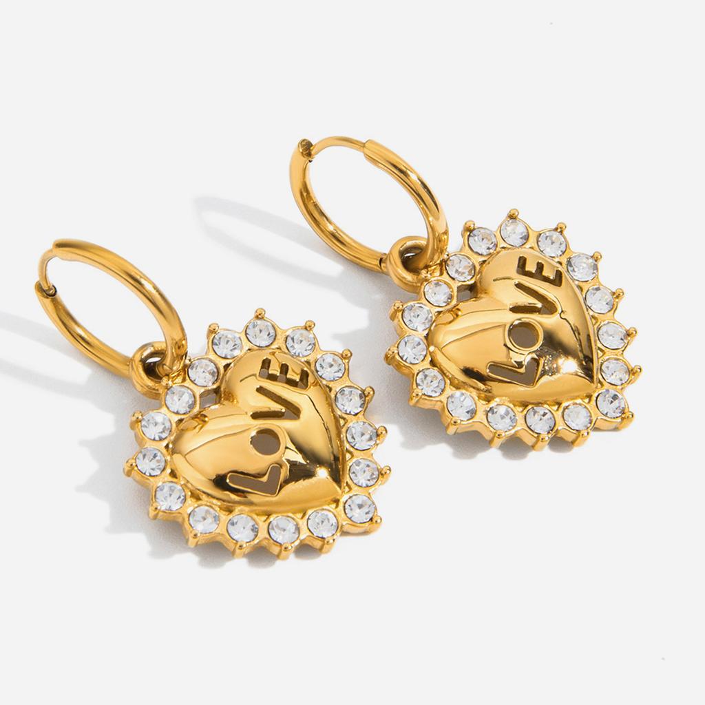Youthway Fashion Stainless Steel Rhinestone Hollow Love Heart Pendant Earrings For Women Daily Accessory Jewelry