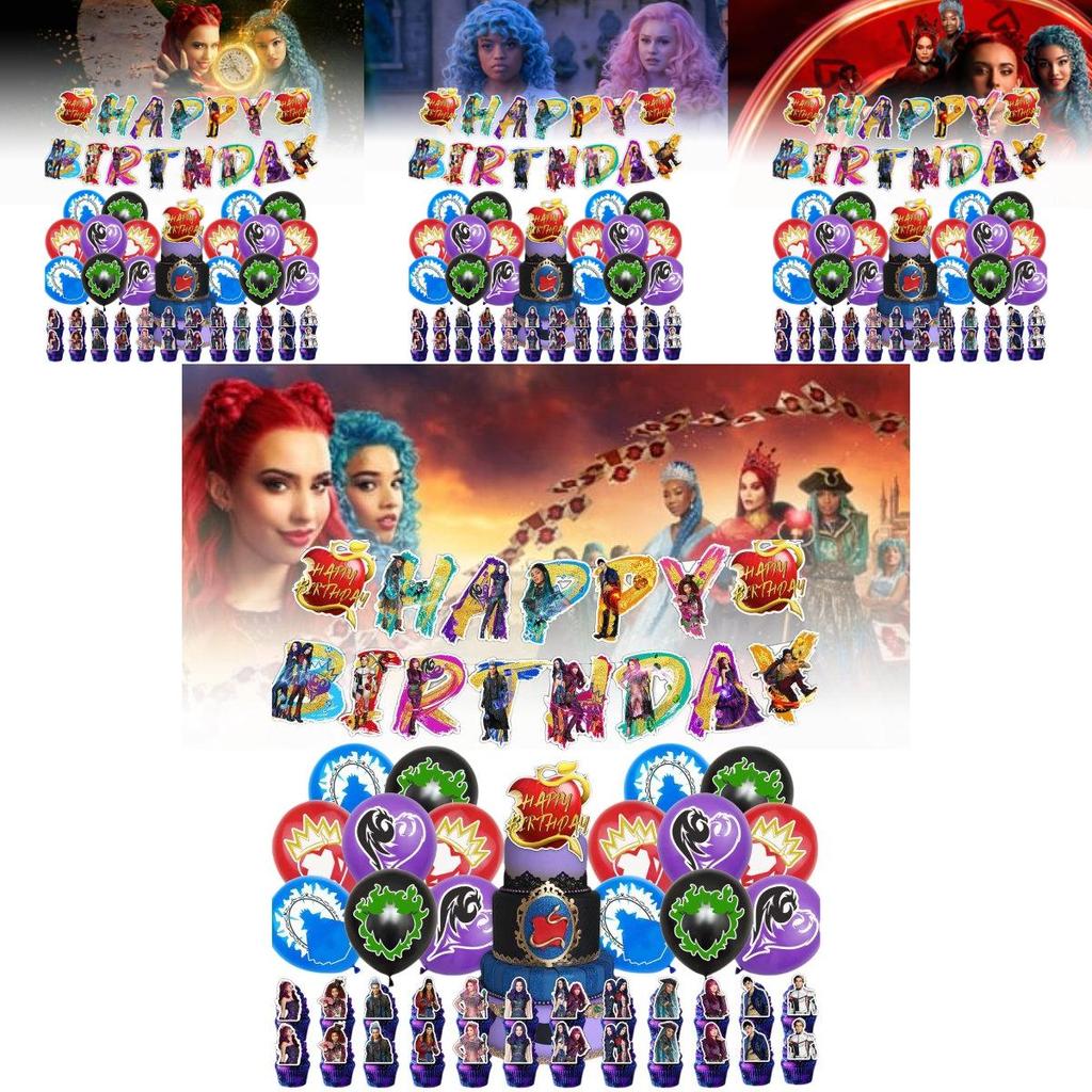 Vibrant Descendants Themed Birthday Party Decoration Banner Balloon Set For Kids