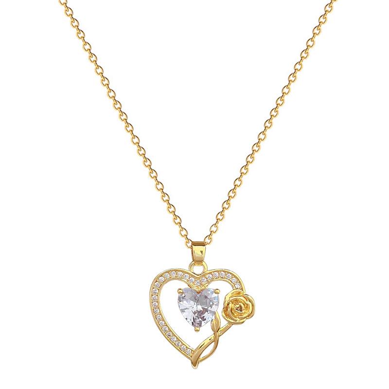 Liebe Rose Licht Luxus Temperament Wunderschöne Voll Diamant Halskette Weiblich Vielseitige Schlüsselbeinkette Titanstahlkette