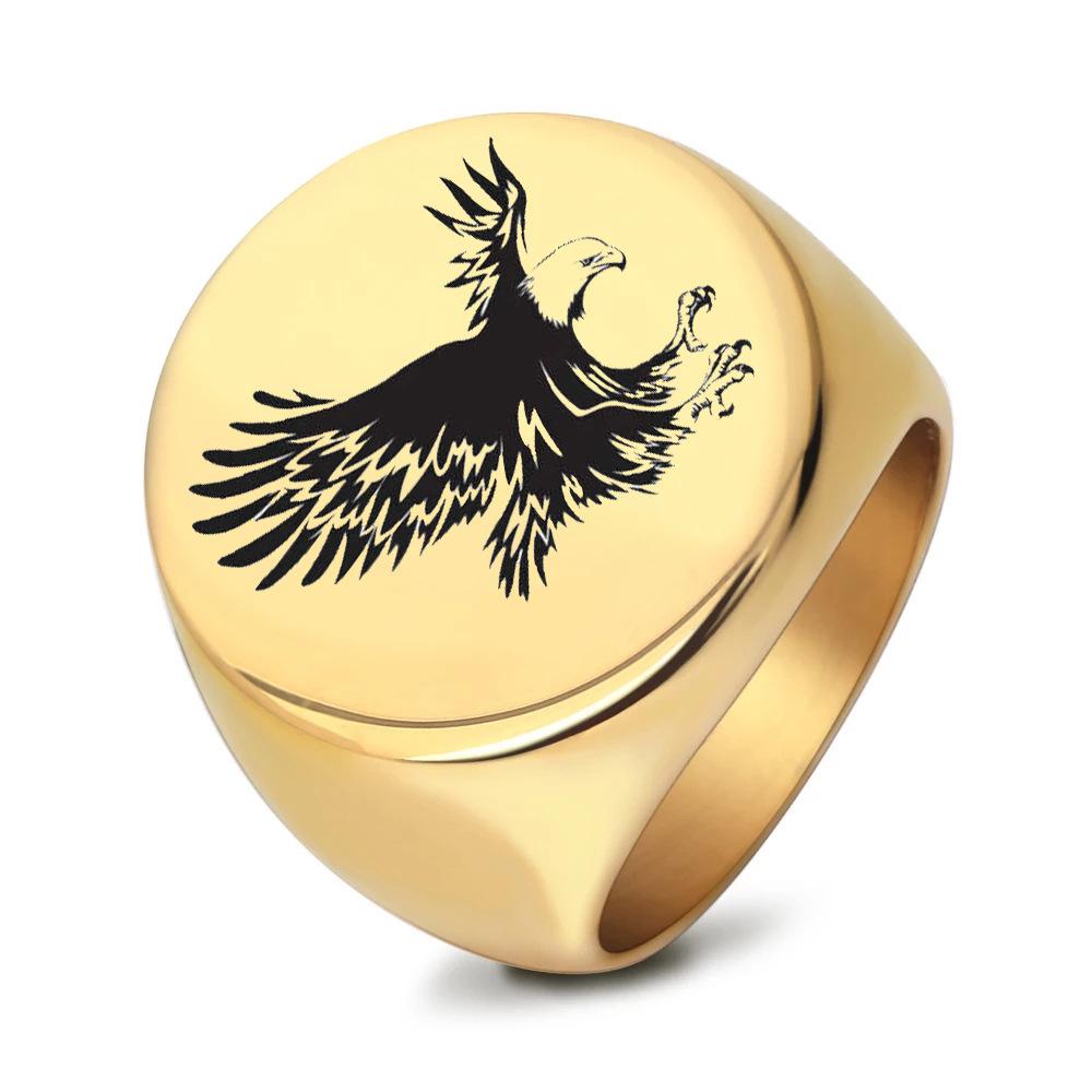 22MM Stainless Steel Eagle Engraving Round Ring for Men