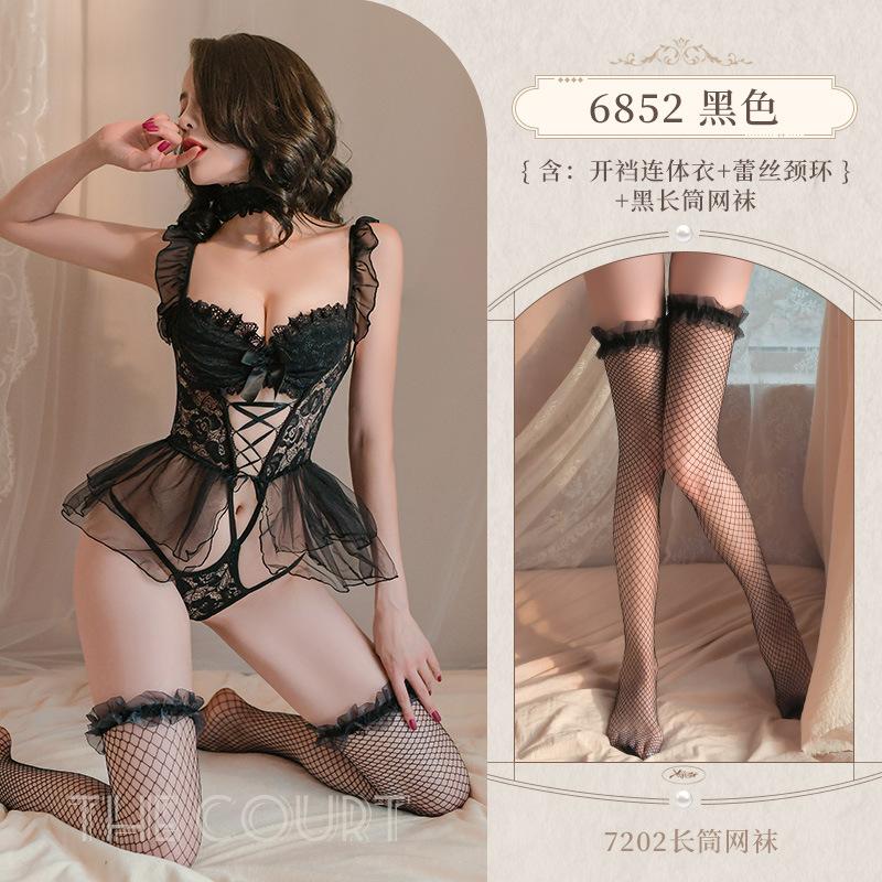 Sexy Lingerie Sexy Uniform Passion Free Court Lace Corset Open Crotch Onesie Suit