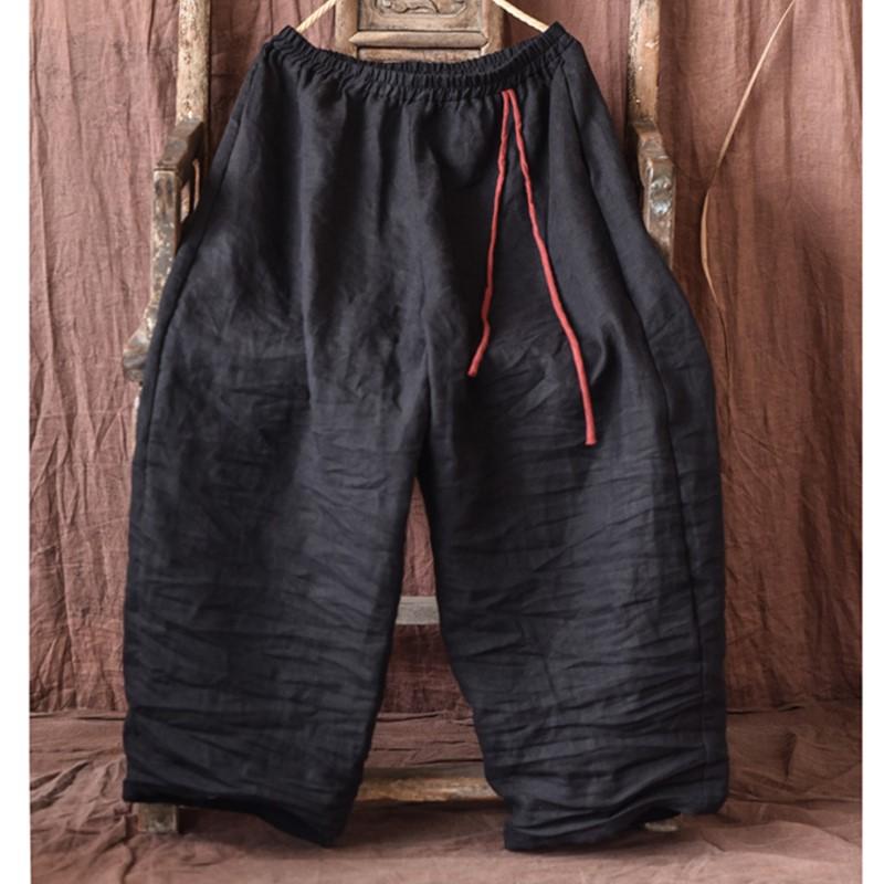 

Johnature женские винтажные свободные весенние широкие брюки с эластичной резинкой на талии льняные брюки однотонные повязки женские длинные брюки One Size чёрный