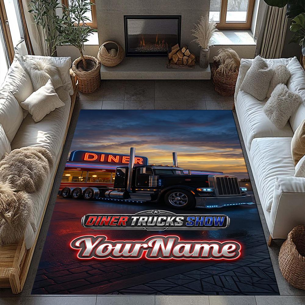 Peterbilt Heavy Trucks Customize Your Name Carpet Perfect for Game Room Decorate Room Bedrooms Playrooms Anti-slip Rug Office Home Decor