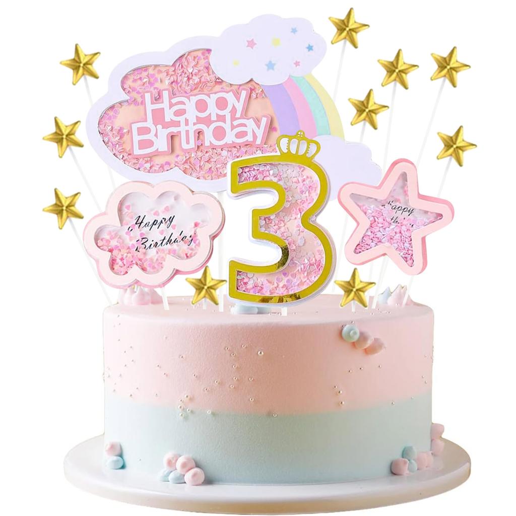 Girl  Birthday Cake Decoration Set Second Birthday Cake Topper with Rainbow Clouds Stars Cake Picks Two Year Old