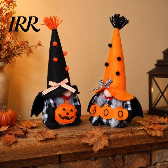 Festive Home Decor Halloween Plush Gnome Decoration, Spooky Orange Black Boo Pumpkin Swedish Tomte Decorative Toys Figurine, Elf Dwarf Ornaments