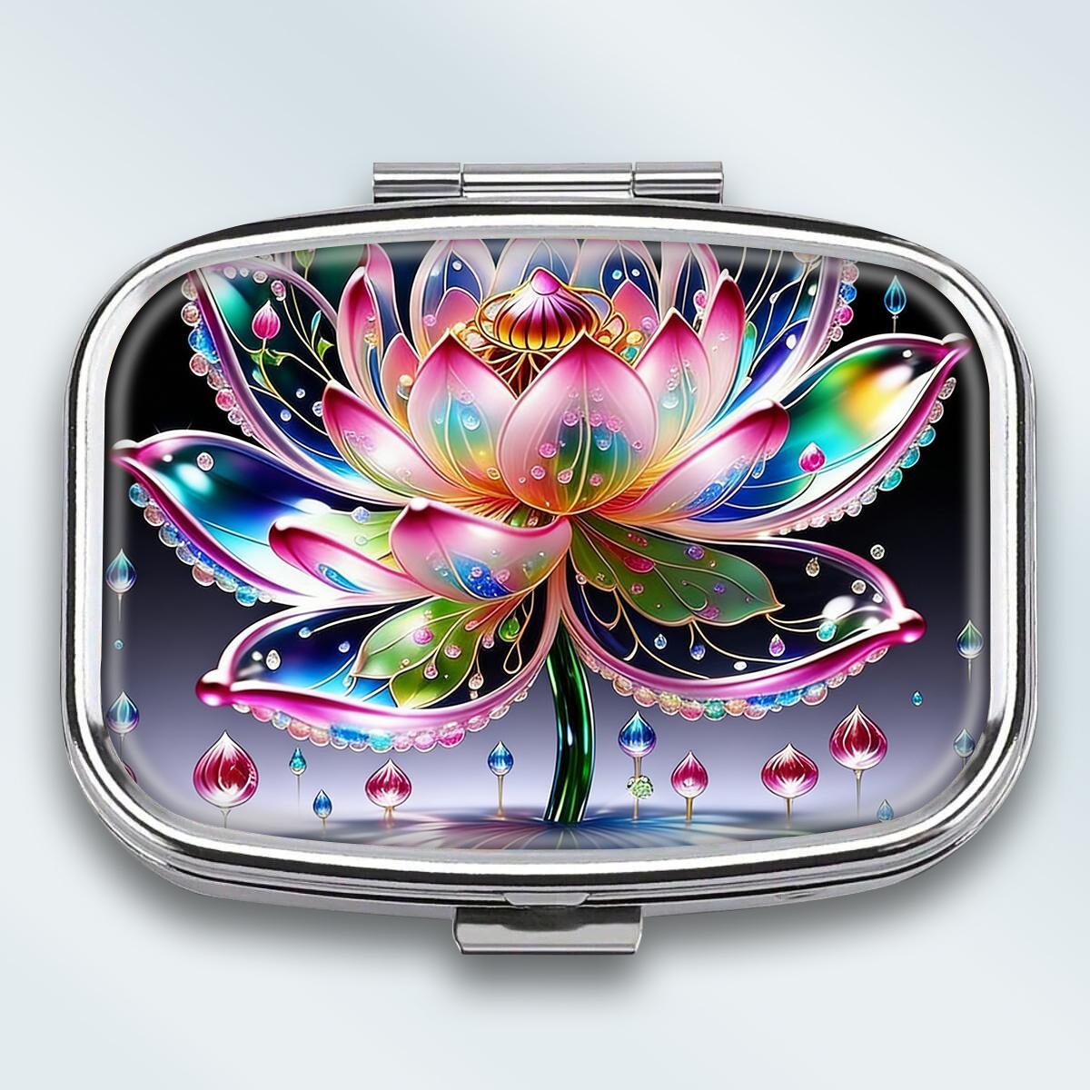 

Portable Pill Box with 2 Compartments, Mini Metal Medicine Organizer Case, Cute Printed Pill Container for Vitamins, Pills, Jewelry, Travel, Daily Use