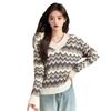 2025 Autumn V-neck Striped Loose Knit Sweater - Korean Style