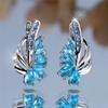 Charm Female Light Blue Zircon Stone Hoop Earrings Silver Color Simple Wedding  For Women