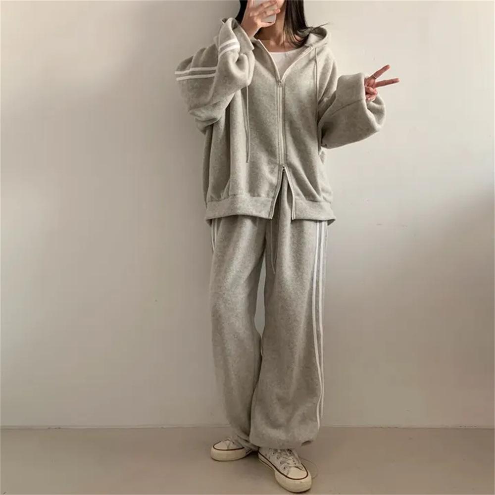 

Серый повседневный комплект из двух предметов в корейском стиле из смесового хлопка для женщин - Модный лоскутный дизайн для весны/осени XL