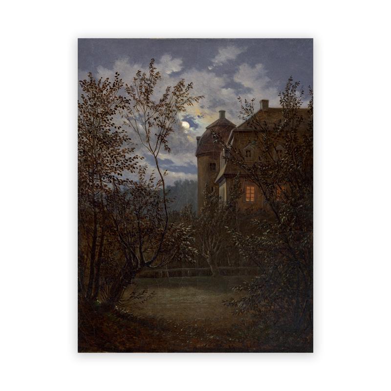 Vollmond Gruselig Gothic Wandkunst Leinwanddruck Halloween Heimdekoration Vintage Spukhaus Gemälde Stimmungsvolle Wandbilder