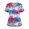 Women's V Neck Short Sleeve Work Top with Pockets Split Hem Independent Day Print Shirt Medical Uniform Nurse Scrub Shirt