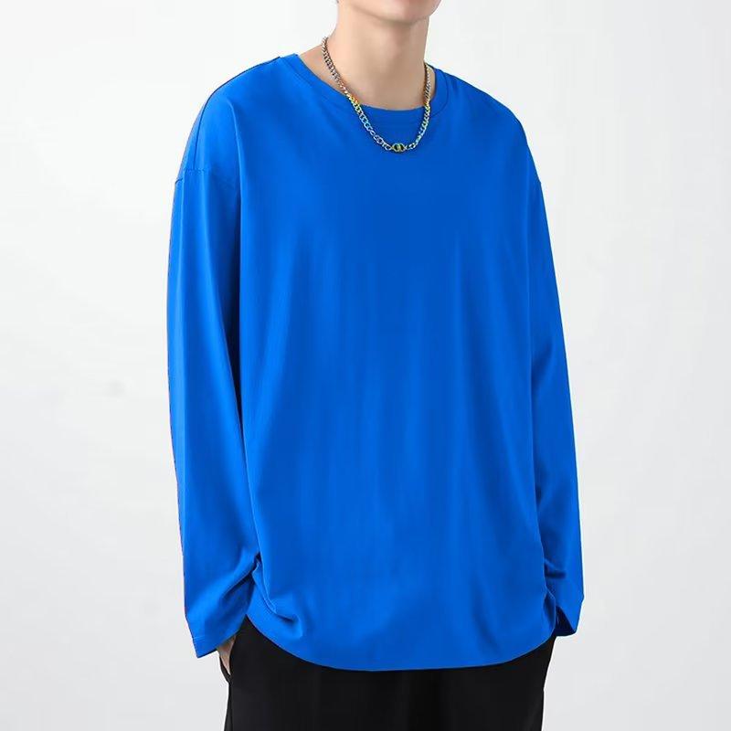 New Men's Pullover Hoodie College Style Korean Version Long Sleeved Round Neck Solid Color Pullover Top