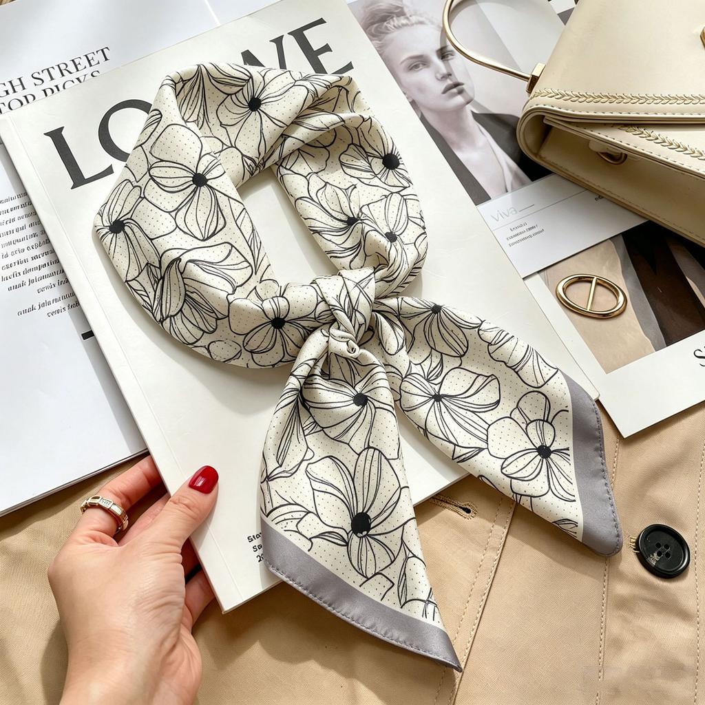 Simple temperament Spring and summer female imitation silk scarf versatile Korean version casual small square scarf neck protection decorative scarf