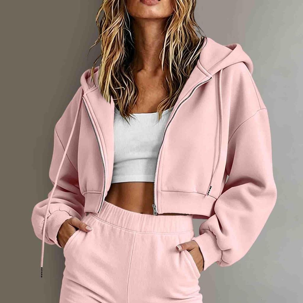 Women Casual Loose Fit Hooded Long Sleeve Zip Up Sweatshirt Jacket Lightweight Outerwear for Everyday Wear
