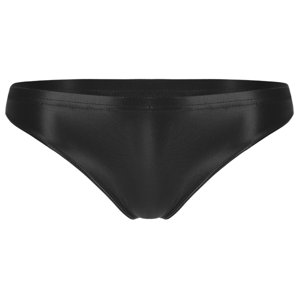 Womens Glossy Low-Rise Panties Elastic Waistband Solid Color Underwear Breathable Swimwear Briefs