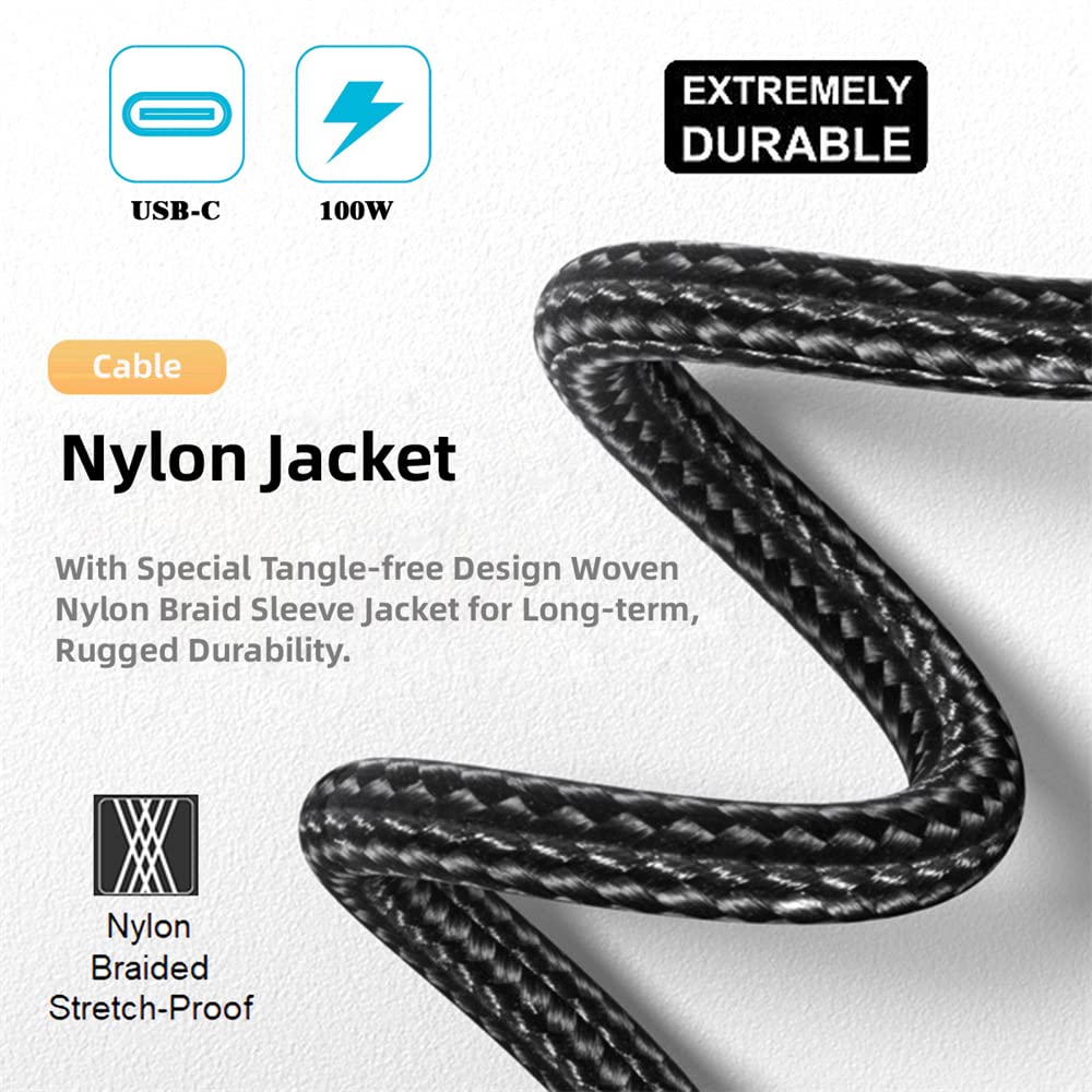 CABLECC 10Gbps 100W Data Reversible Male to Male USB Cable 90 Degree Angle Low Profile 200cm for Laptop Phone Type-C USB-C 3.1