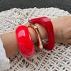 SHIXIN 3 Styles Trendy Thick Acrylic Resin Wide Bangle Bracelet for Women Punk Metal Irregular Charm Spring Bangle Daily Jewelry