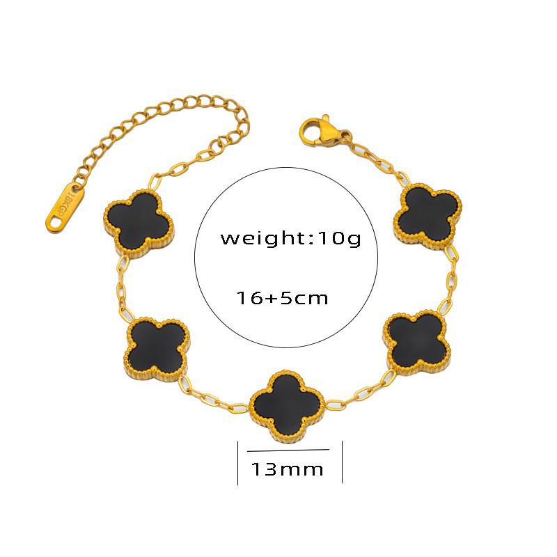 13mm Korean-Style 18k Gold-Plated Double-Sided Shell Four-Leaf Clover Jewelry
