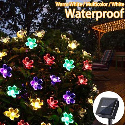 5M/7M Venkovní nádvoří Solární pohádková světla Cherry Blossoms Solar String Lights Vánoční dekorativní osvětlení lampa