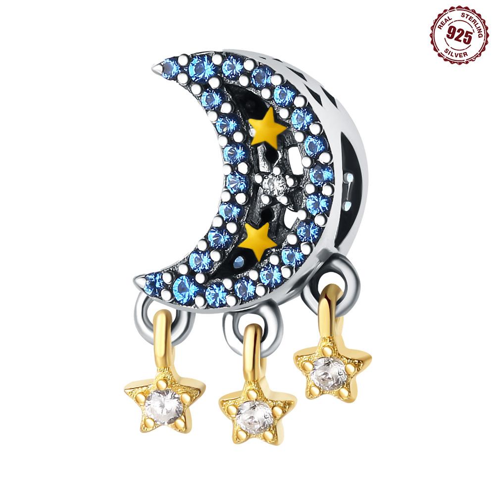 

Bead Components Copper Metal Charm Bead Components Authentic Original Zircon Blue Moon Star Sun Bead Components Compatible With Bracelet High Quality