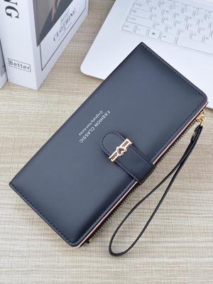 Portafoglio lungo multi-carta con cerniera da donna: Clutch alla moda, semplice e morbida