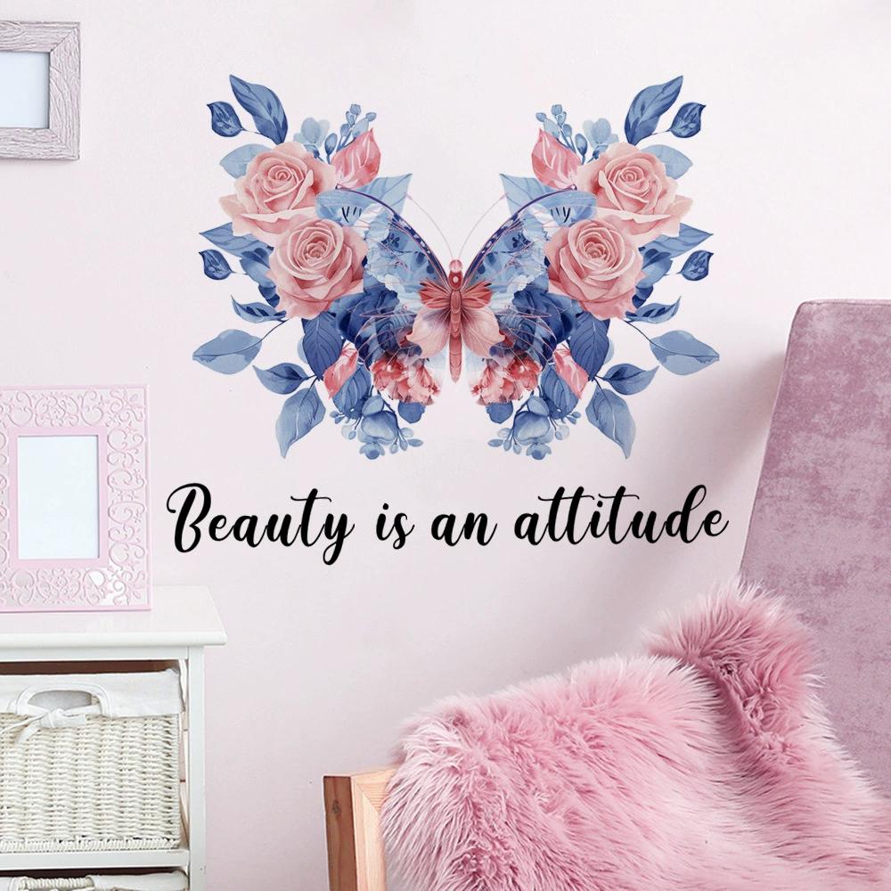 Purple Flowers Butterfly Wall Stickers Living Room Bedroom Background Decor Mural Bathroom Home Decoration Self-adhesive Decals