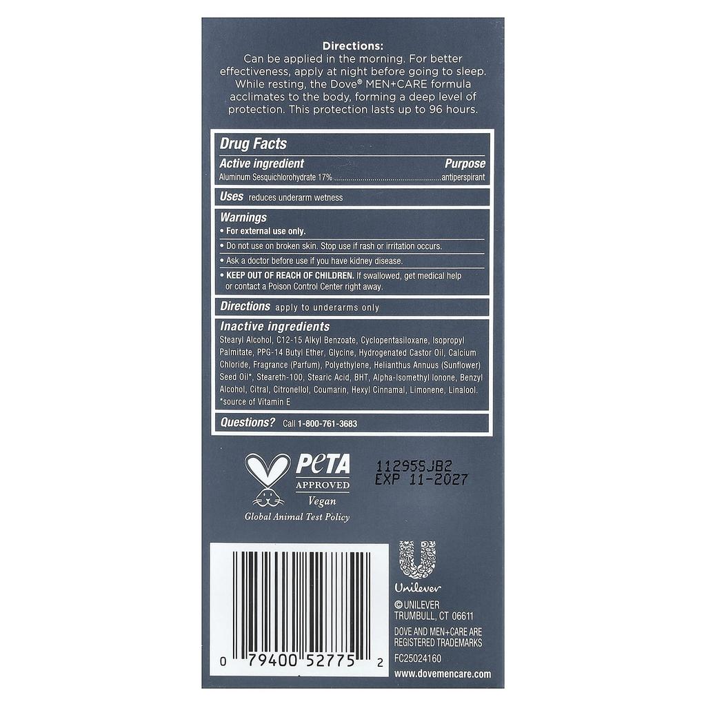 Dove, Men + Care, Maximum Protection Antiperspirant, Clean Comfort, 74g (2.6oz)