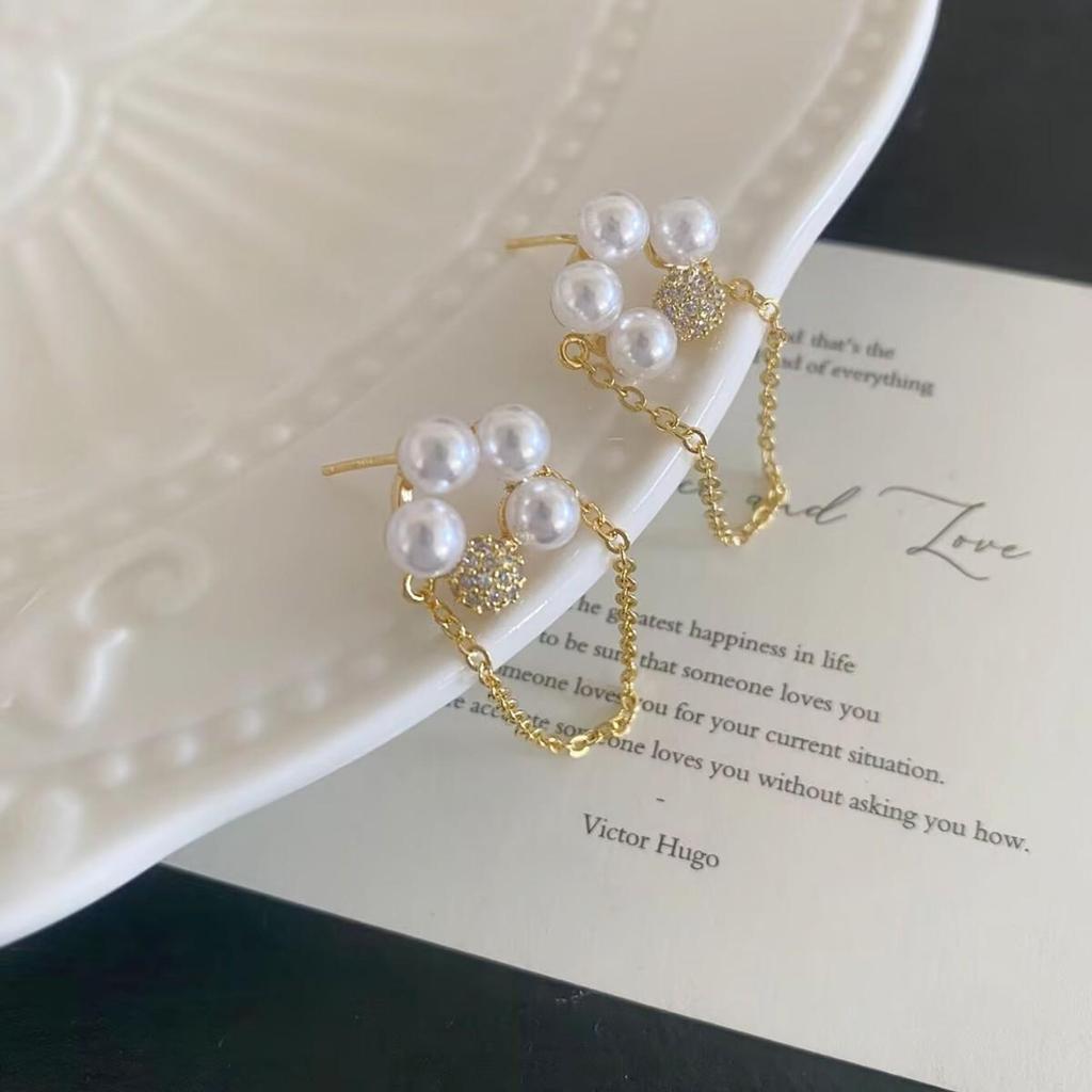 French-Inspired Pearl Tassel Earrings: Elegant, Sweet & Versatile Studs for Women