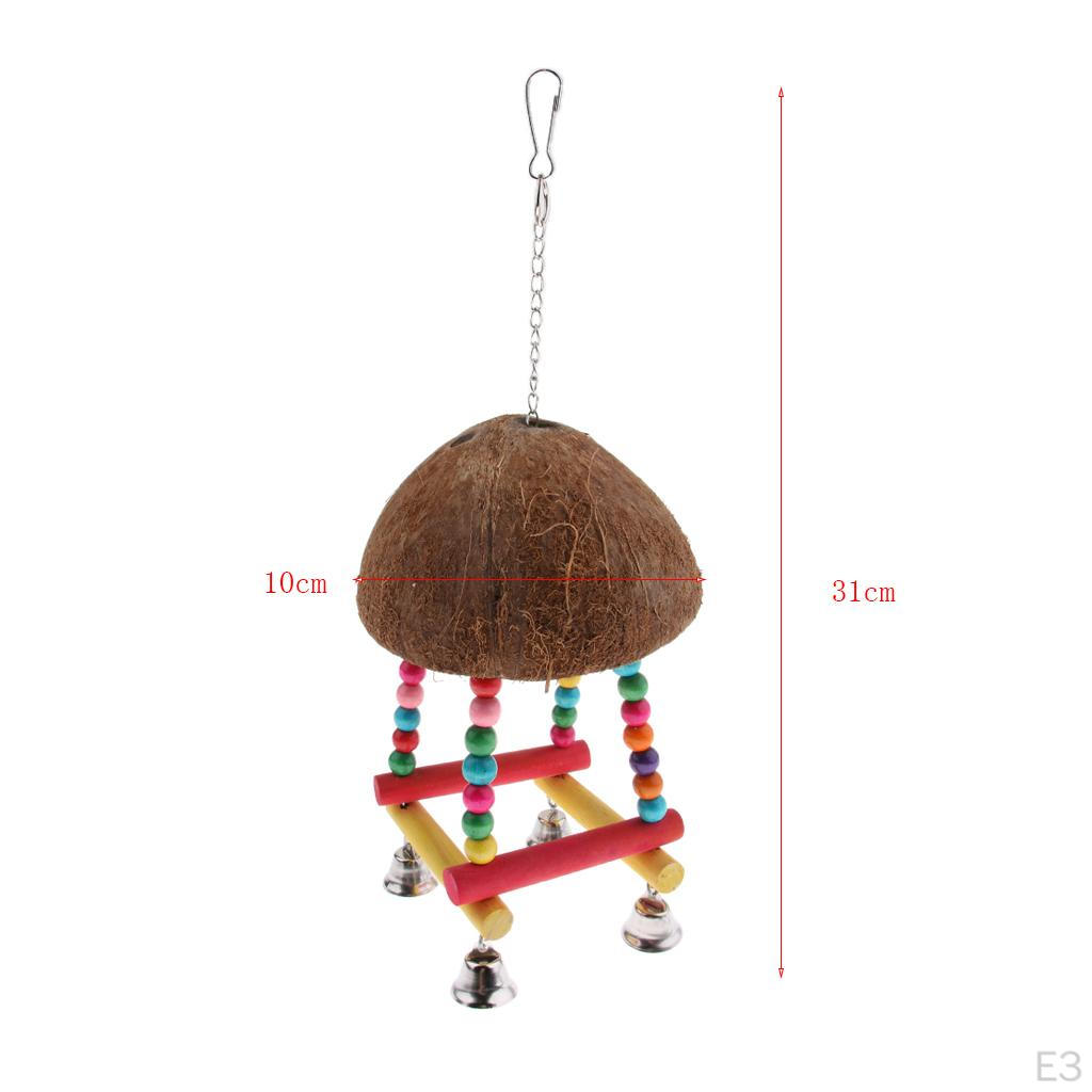 Coconut Shell Parrot Bird Climbing Ladder Stand Holder Cage Chewing Toy