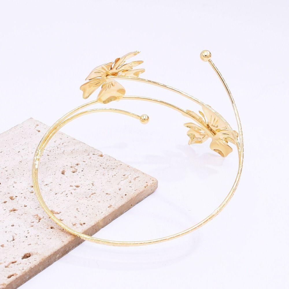 Floral Open Arm Bangle Adjustable Arm Ring Elegant Flower Bracelet  Beach