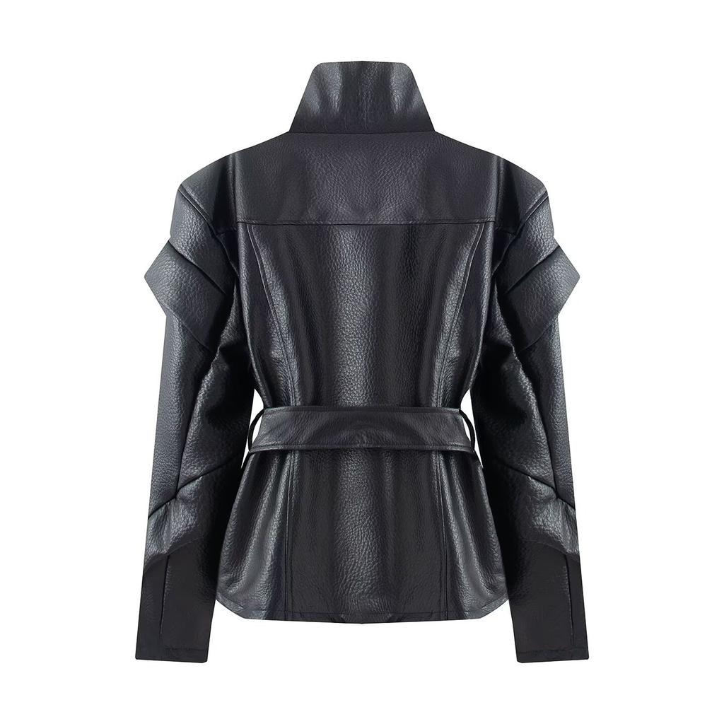 Neuer Herbststil: Europäischer und Amerikanischer Stil Modische Vielseitige Hoher Kragen Seitenreißverschluss Taille Taille Jacke