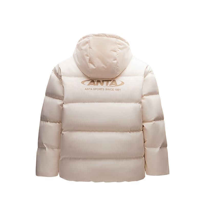 Anta Sports Lifestyle Series Pioneer Series Letter Zipper Hooded Comfortable Breathable Loose Down Jacket Women Outerwear Vanilla Cream 962448905-2
