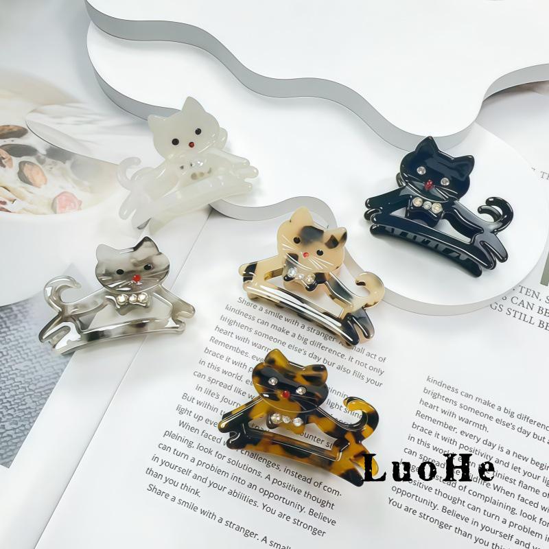 Korean Style Cute Cartoon Animal Acetate Rhinestone Cat Claw Hair Clip