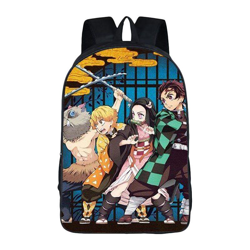 Fashionable Demon Slayer Backpack With Spacious Compartments And Cartoon Pattern Design