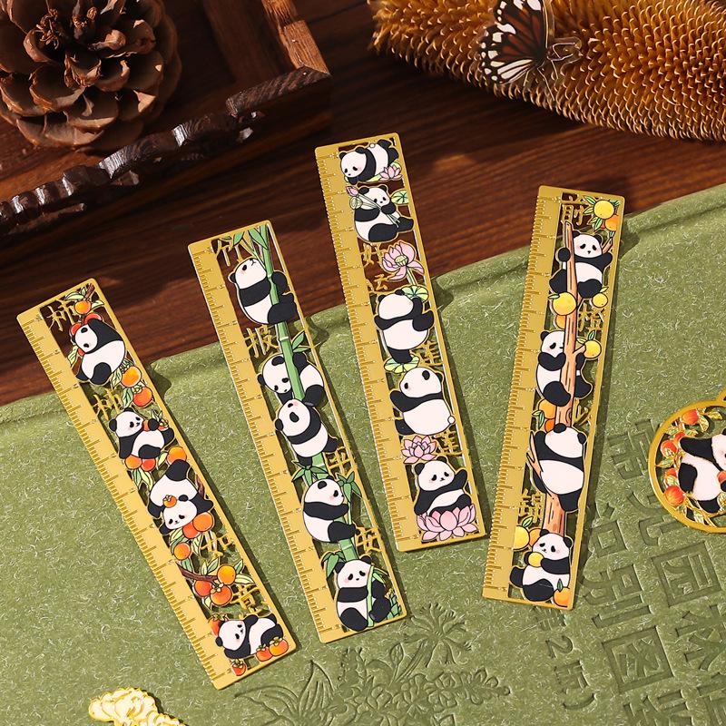 Good Luck Panda Classical Chinese Style Metal Bookmark & Ruler - Exquisite Cultural Souvenir