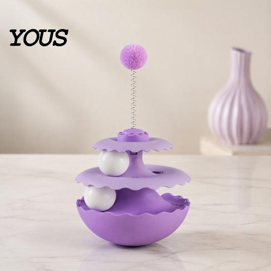 Interactive Pet Toys for Cats 2PCS Cat Tumbler Track Toy, Multi-Layer Turntable Toy Spring Powered Teaser with Plush Ball, Self Play Puzzle
