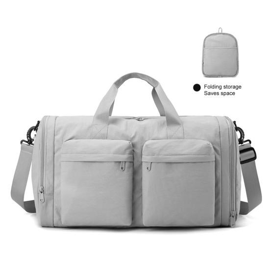 Foldable Gym Tote Unisex Duffle Bag with Shoe Compartment Wet Pocket Nylon Weekender Bag for Fitness Travel Swimming