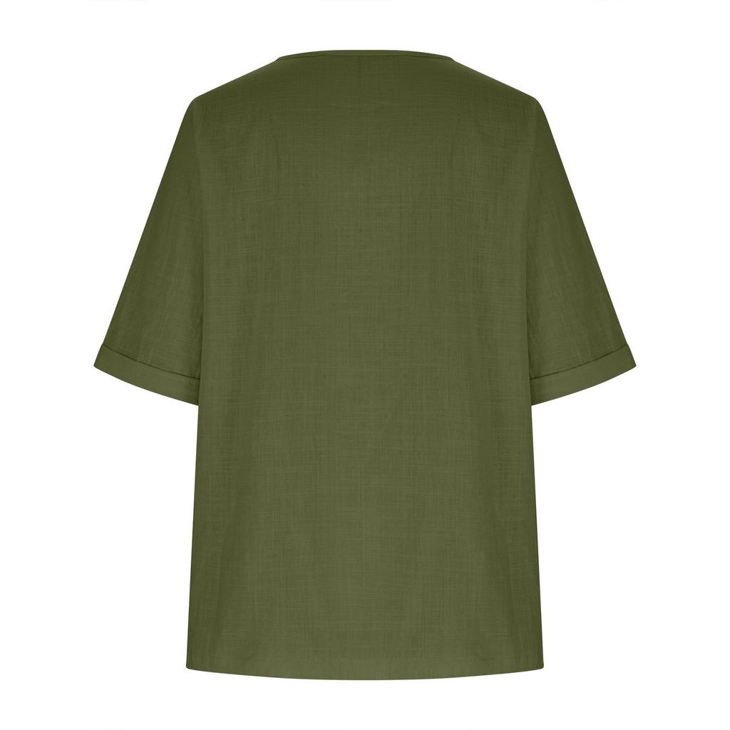 New Women's Cotton And Linen Button,down Casual Top