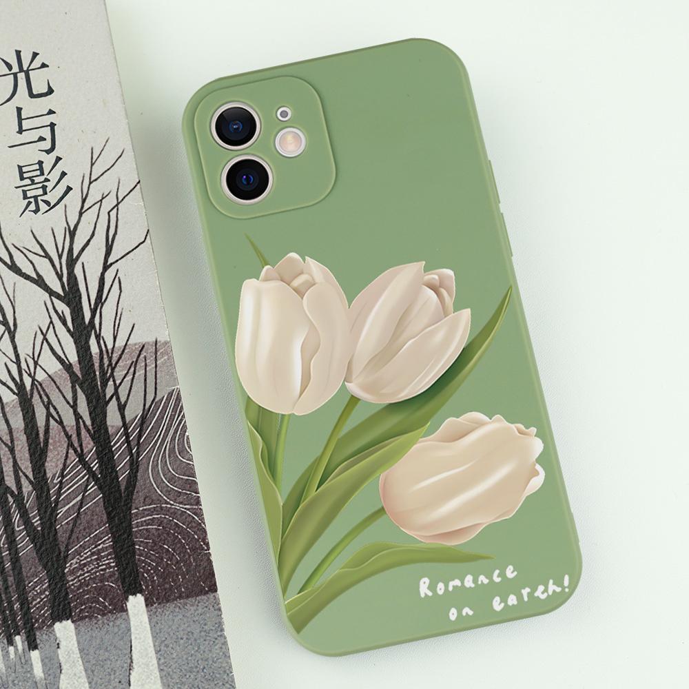 Elegant Tulip Flower Phone Case For iPhone 16 15 14 13 12 11 Pro Max Mini X XS SE4 7 8 Plus 16E Shockproof Silicone Soft Cover