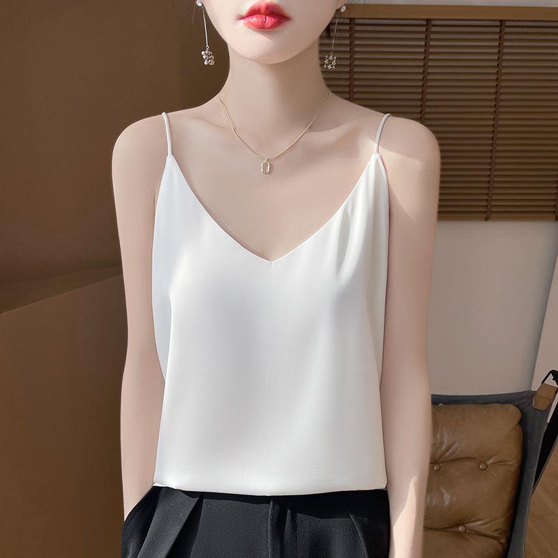 Women's Satin V-Neck Strappy Summer Camisole - Versatile & Stylish Sleeveless Top