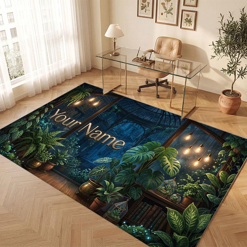 Mushroom Forest Theme Crystal Velvet Floor Rug Personalized Custom Name Text Warm Carpet Home Decoration