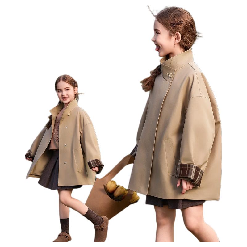 ASK JUNIOR Girls  British Style Plaid Trench Coat 120