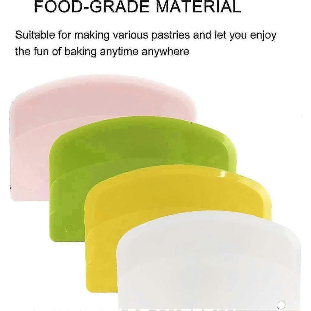 4-Piece Set of Dough and Pastry Scrapers Plastic Table Knife Bowl Scraper and Cake Decorating Bread Knife in Mixed Colors - MXBC